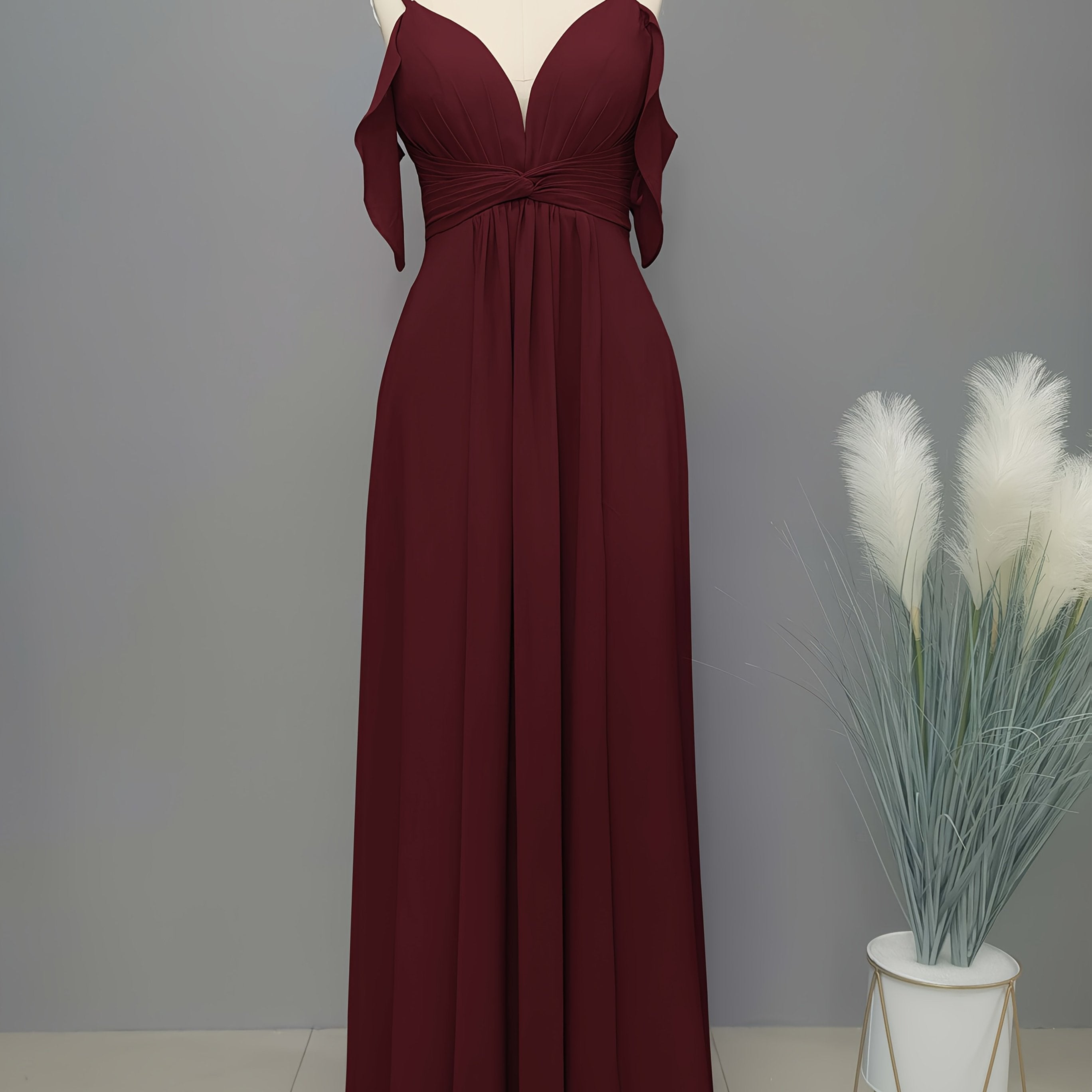 Elegant Cold Shoulder V-Neck Bridesmaid Dress