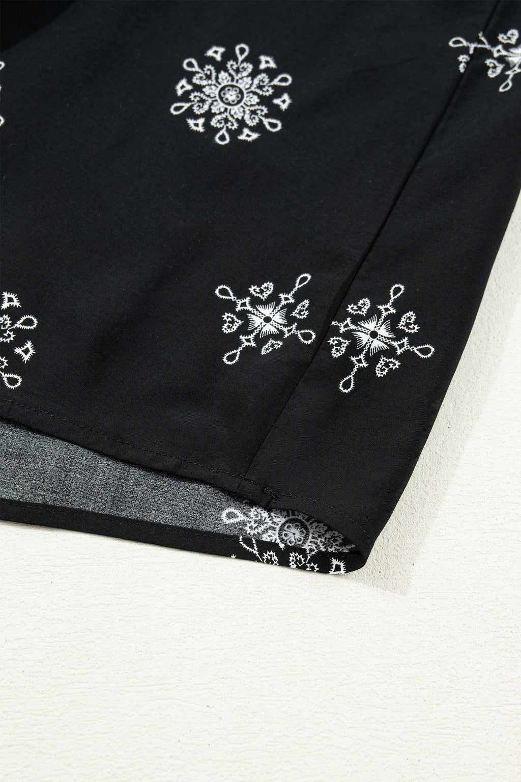 Black Boho Floral Notched V-Neck Top