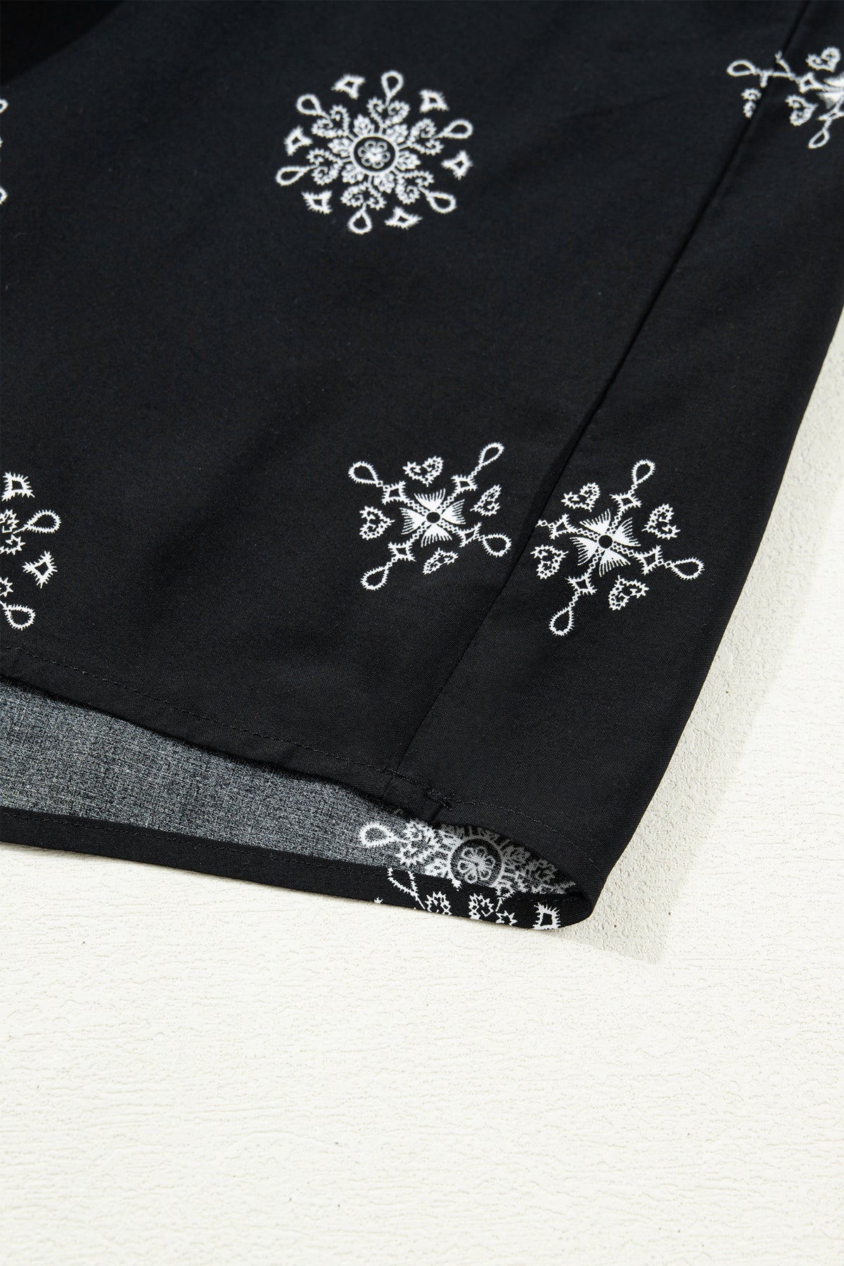Black Boho Floral Notched V-Neck Top