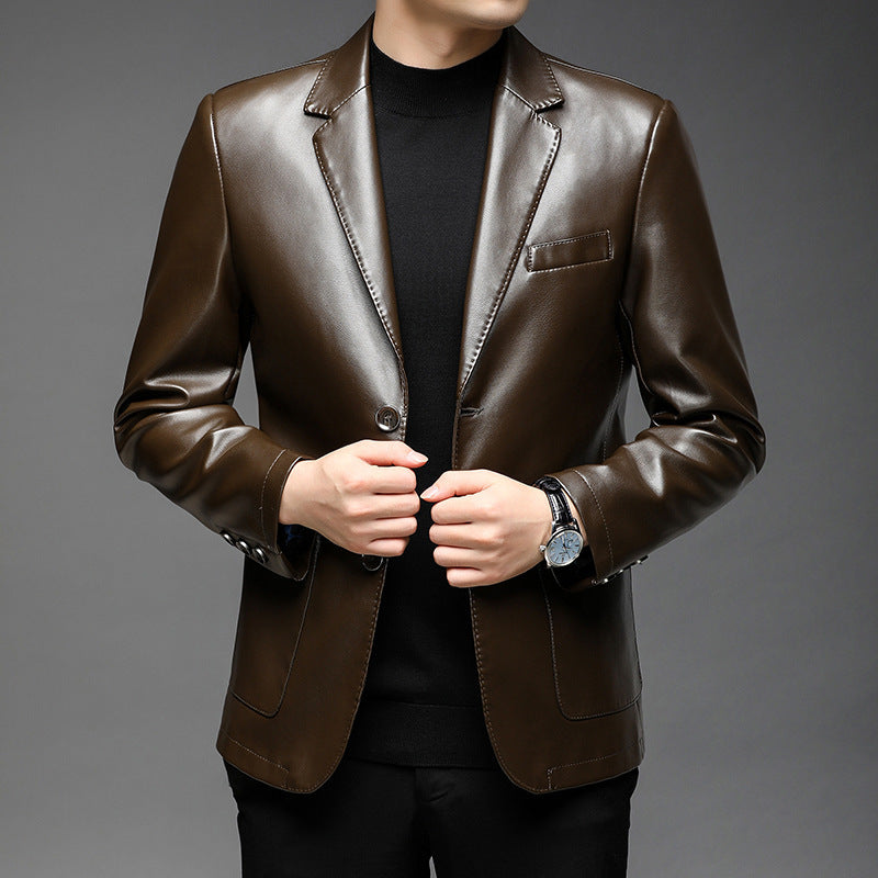 Single-breasted PU Leather Jacket