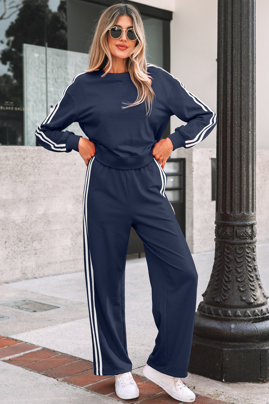 Navy Blue Varsity Striped Sweatsuit