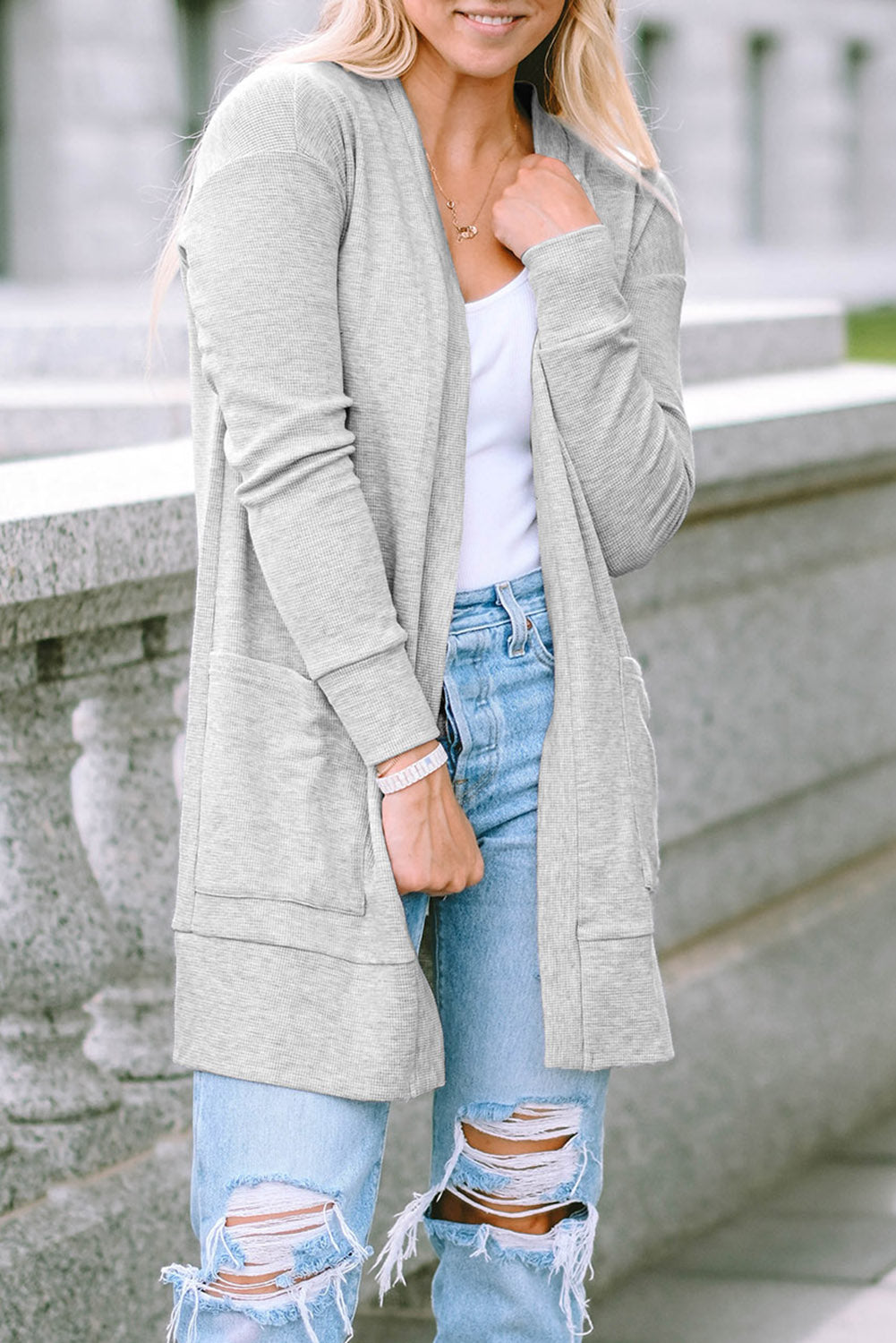 Thermal Knit Pocketed Cardigan