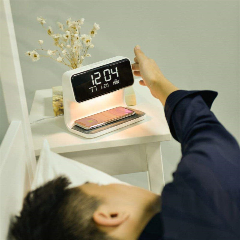 Wireless Bedside Lamp Alarm Clock Phone Charger - Bazaare Mart
