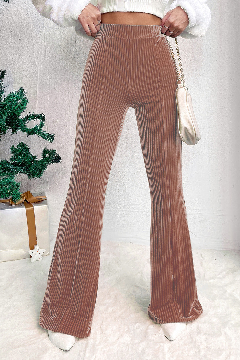 Pink Corduroy Flare Pull On Pants