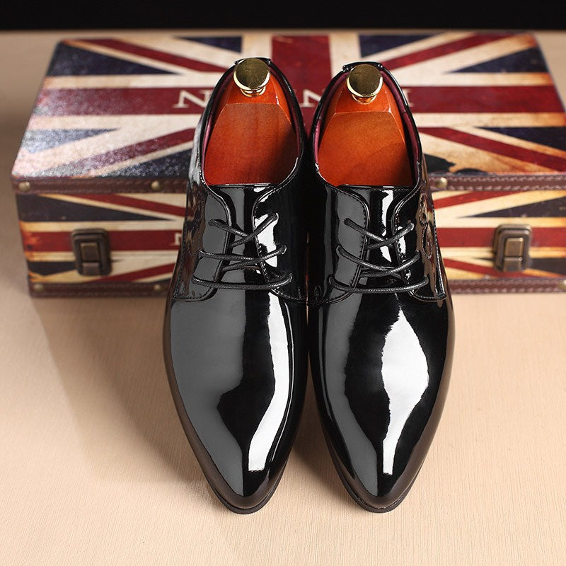 Black Men's Patten Leather Lace Up Dress Shoes