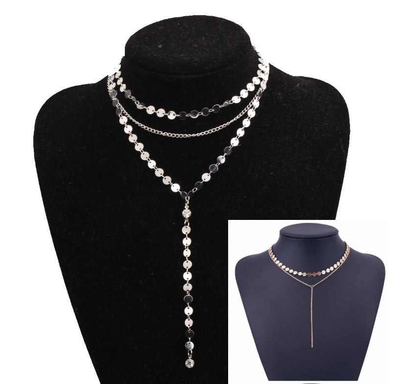 Three Layer Lariat Y Choker Necklace