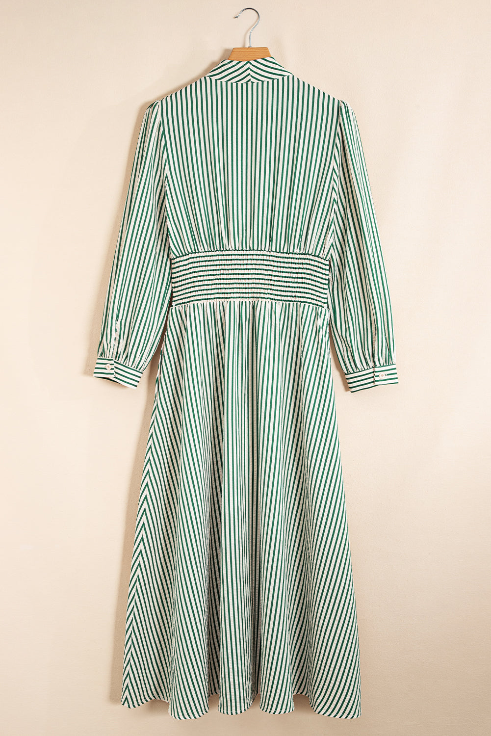 Green Striped V Neck Zip Midi Dress