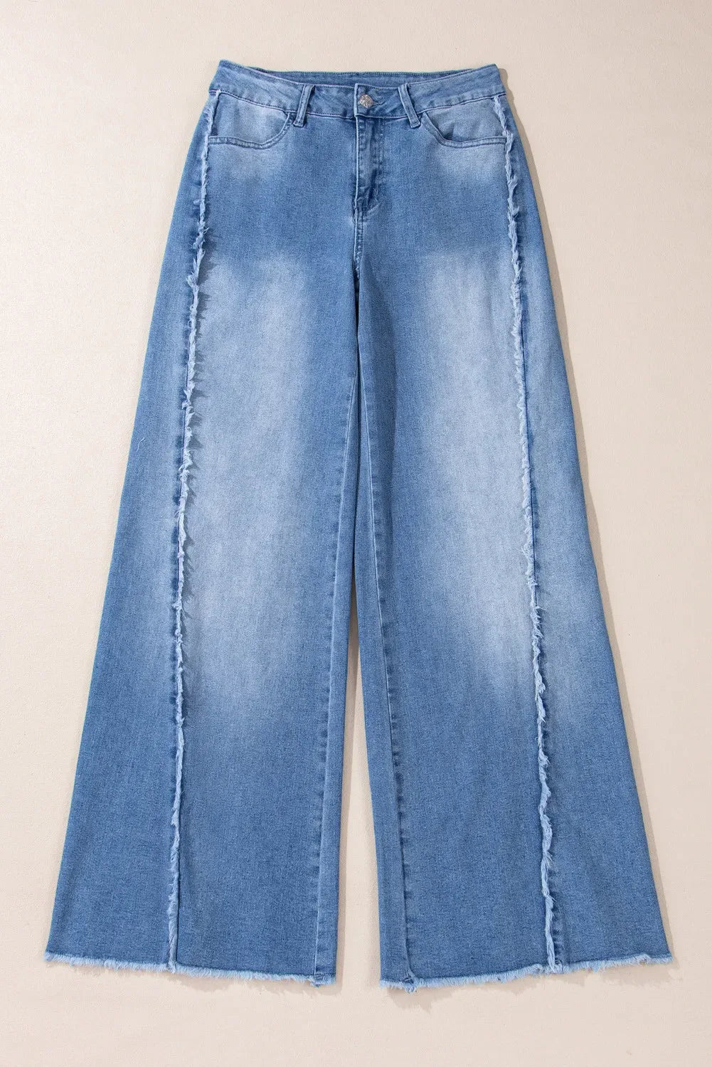 Raw Hem Wide Leg Jeans with Pockets Bazaare Mart Raw Hem Wide Leg Jeans with Pockets