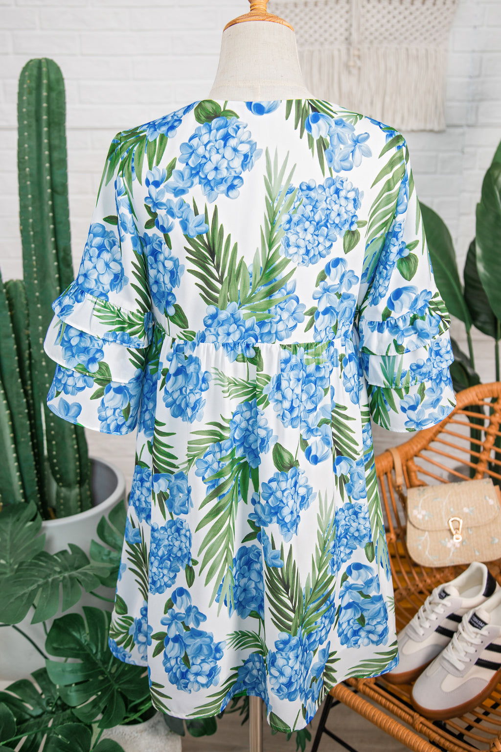 Sky Blue Floral Mini Dress – Ruffle Sleeve Tie Neck Summer Dress Dear-Lover Dropshipping Dresses/Floral Dresses