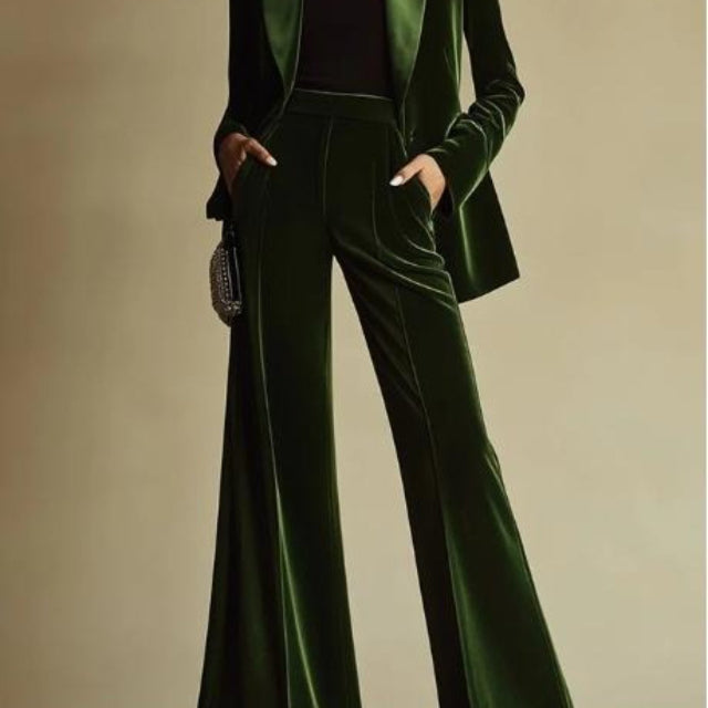 Elegant Velvet Flair Leg Pants Suit
