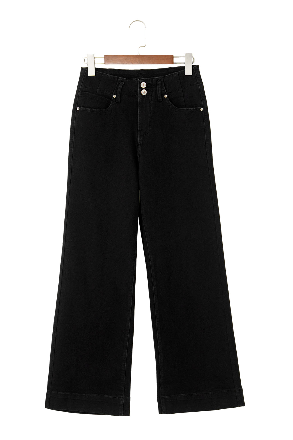 Black 2-Button High Waist Flared Bottom Jeans Bazaare Mart Bottoms/Jeans