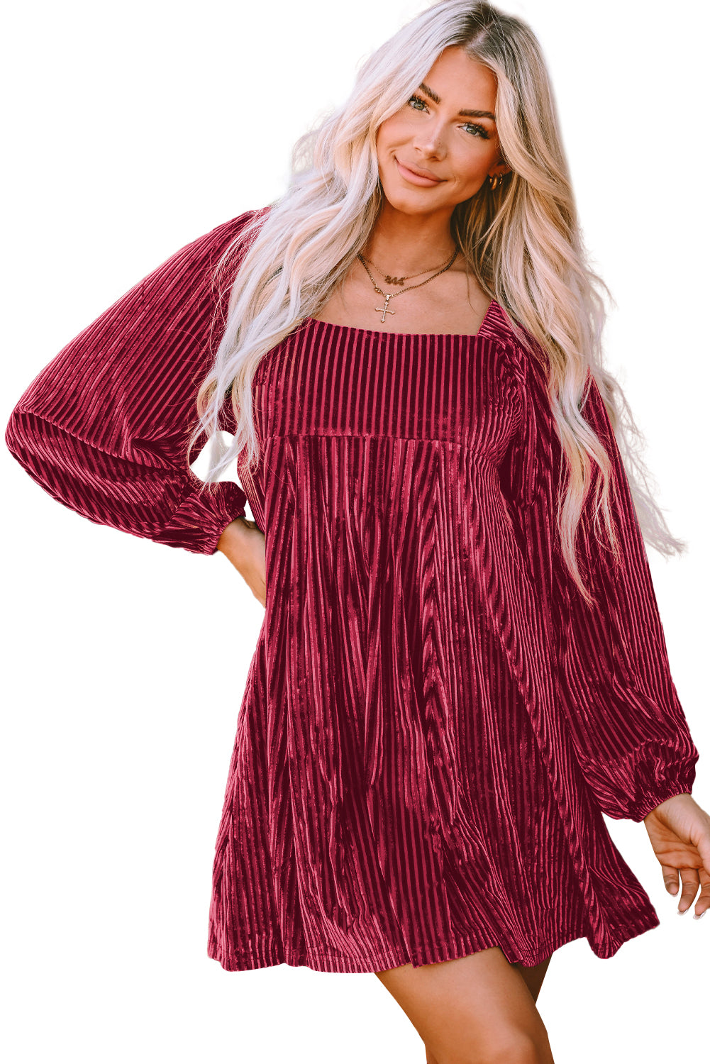 Pink Velvet Long Sleeve Peasant Top