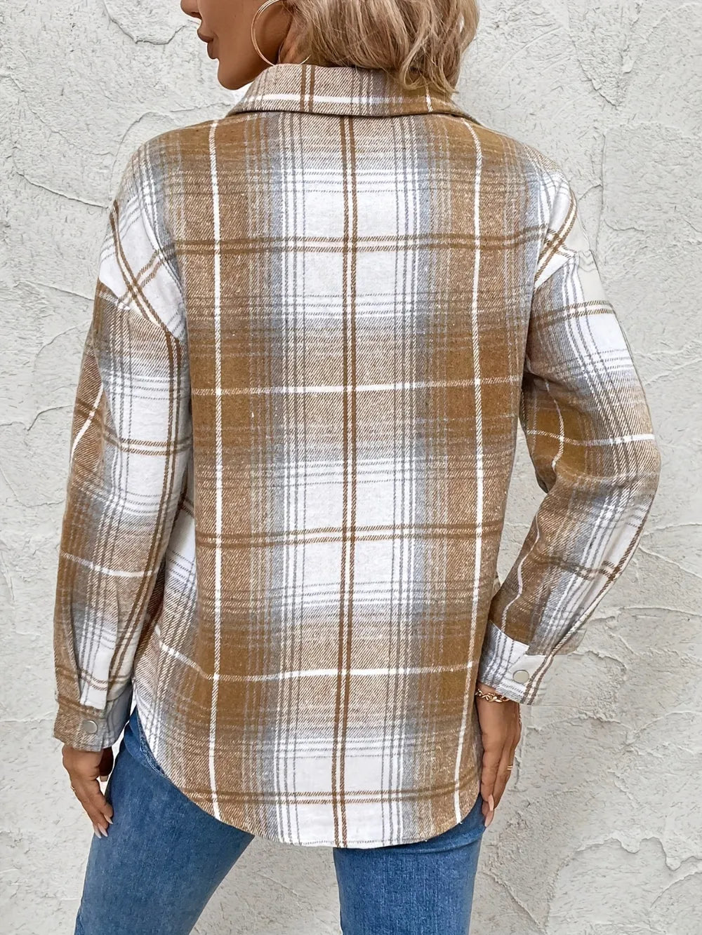 Plaid Collared Neck Half Zip Long Sleeve Top Trendsi Plaid Shirt