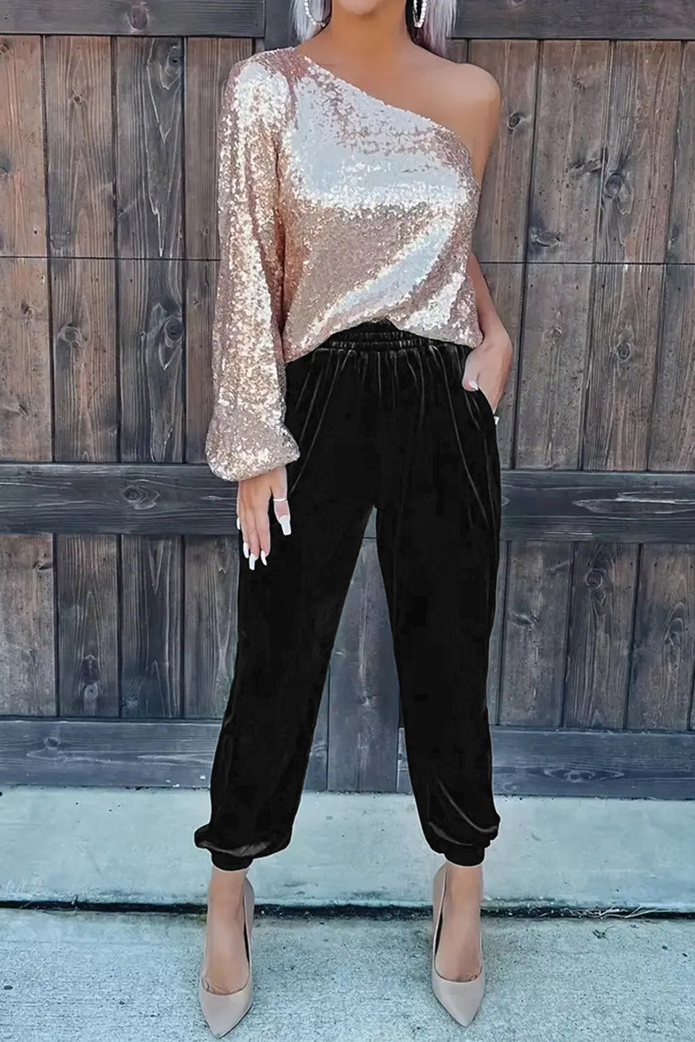 Black Velvet Joggers with Pockets