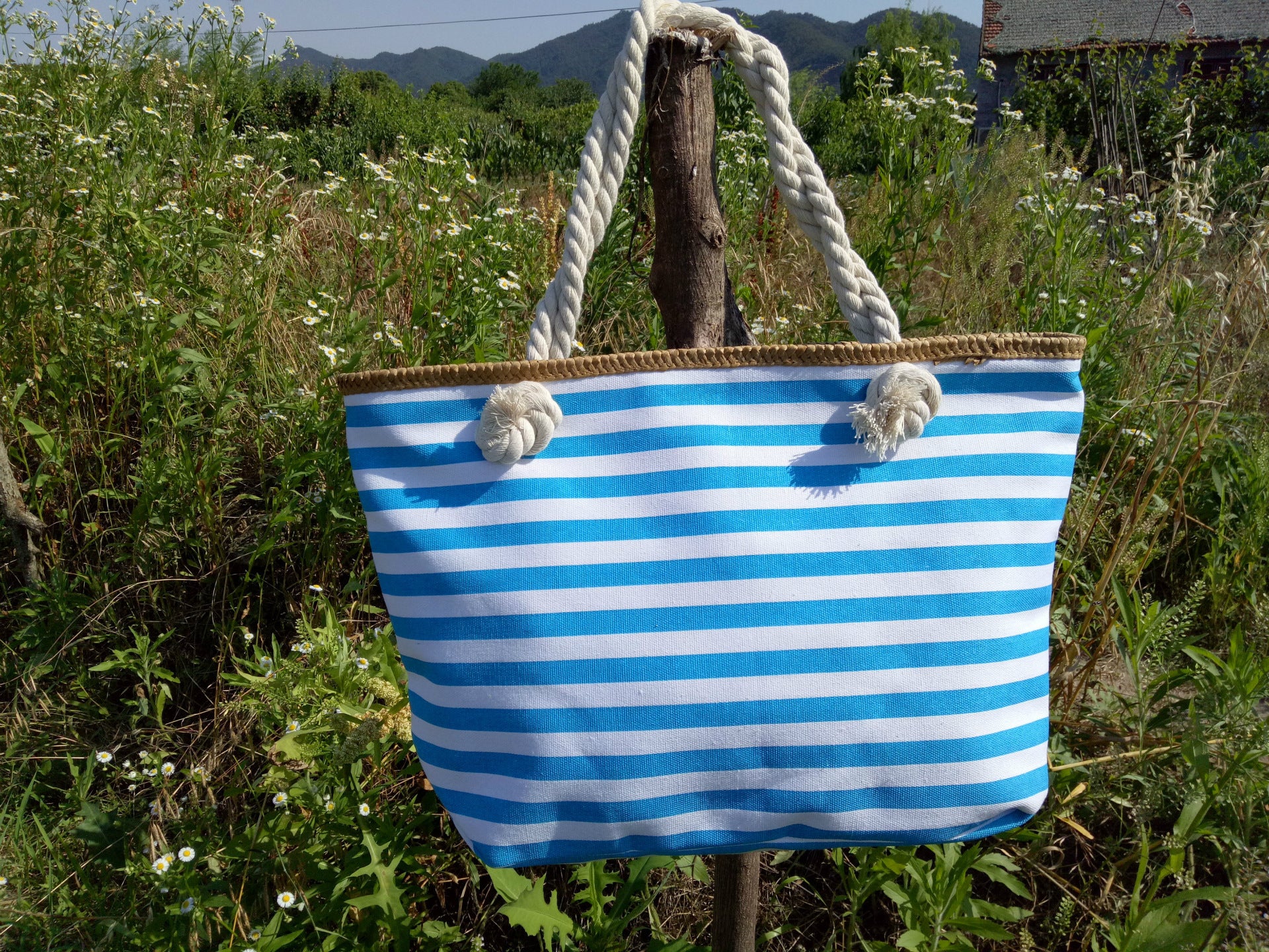 Blue Striped Beach Bag