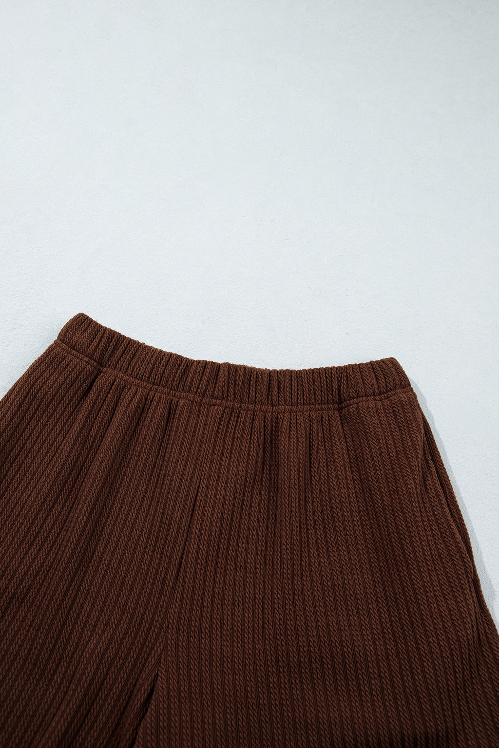 Dark Brown Ribbed Knit Lettuce Trim 2pcs Shorts Set