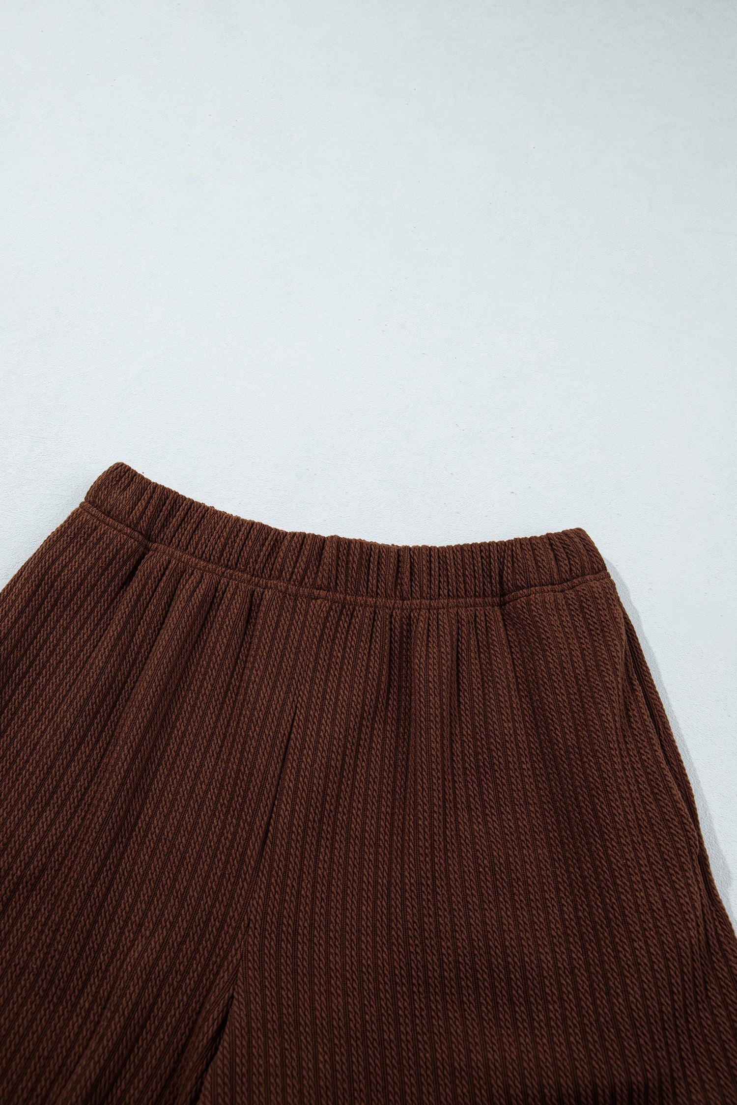 Dark Brown Ribbed Knit Lettuce Trim 2pcs Shorts Set