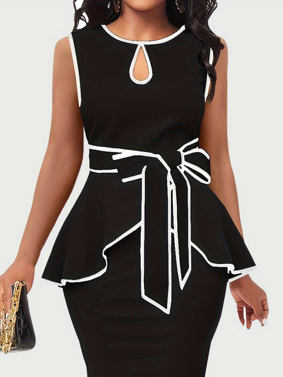 Classy Black Cutout Contrast Sleeveless Dress