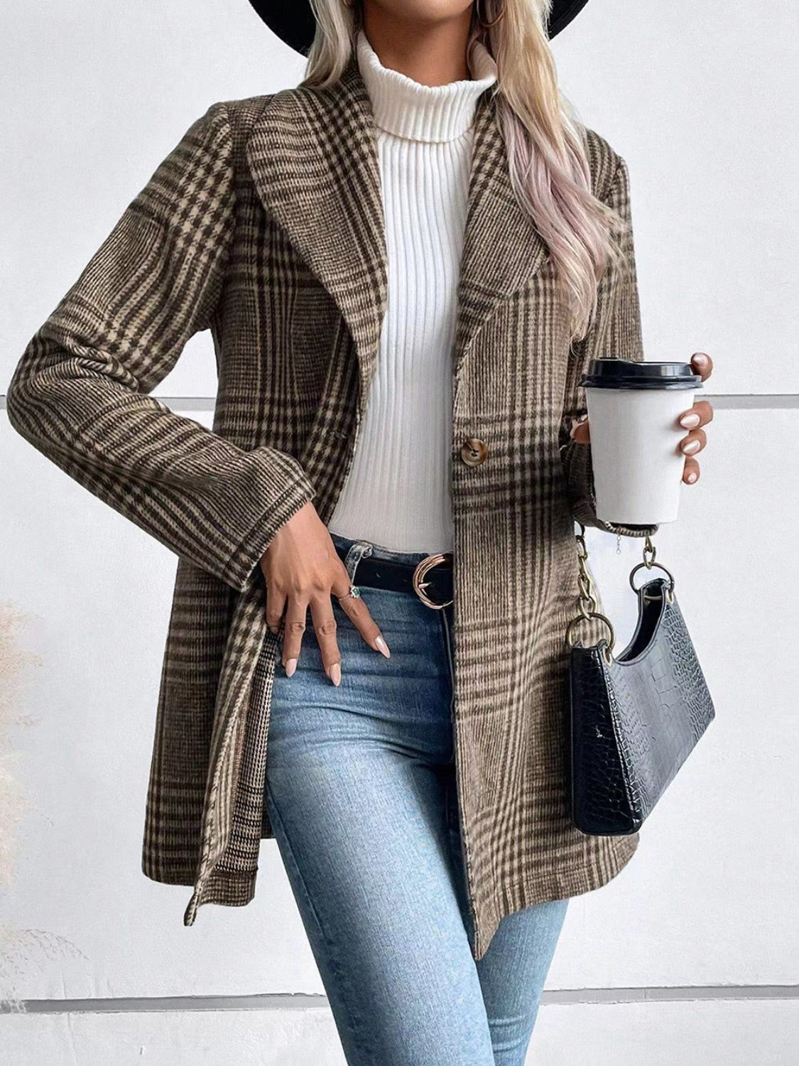 Classic Plaid Shawl Collared Neck Jacket