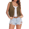 Women's Retro Suede Short Tassel Vest Light Brown Bazaare Mart Faux Suede Fringe Vest