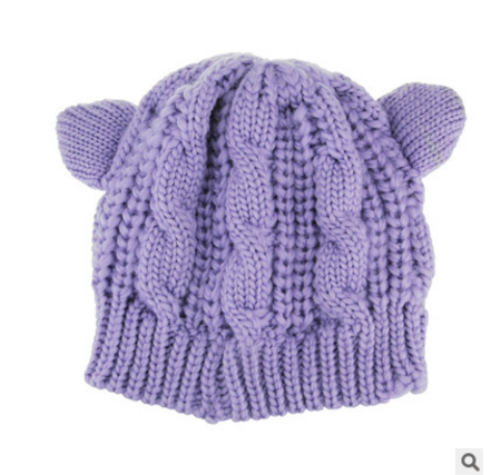 Hand Made Purple Knit Cat Ear Beanie