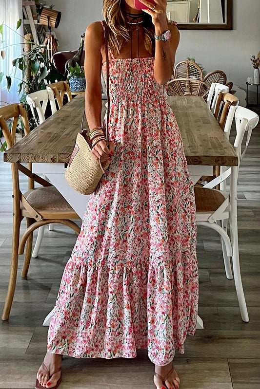 Floral Smocked Ruffled Maxi Dress