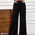 Black Wide Leg Houndstooth Waistband Pants Black Bazarre Mart Black High Waist Belted Slacks