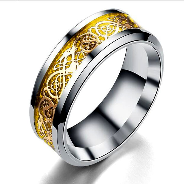 Yellow & Stainless steel dragon pattern ring