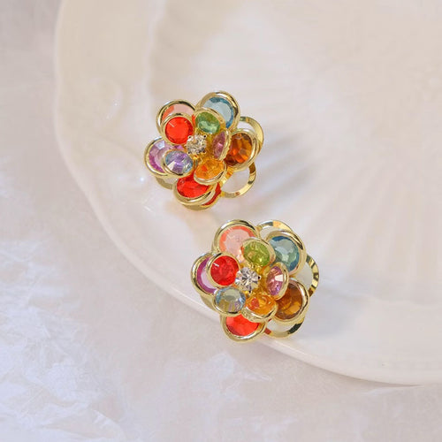 3D Multi Glass Stone Stud Earrings