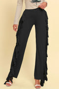Fringe Trim Wide Leg Pants Black Trendsi Fringe Trim Wide Leg Pants