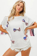 BiBi American Flag Sequin Ribbon T-Shirt OFF WHITE Bazarre Mart BiBi American Flag Sequin Ribbon T-Shirt