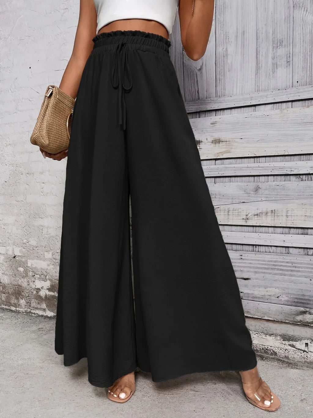 Tied High Waist Wide Leg Pants Bazaare Mart Extra Wide Leg Pants