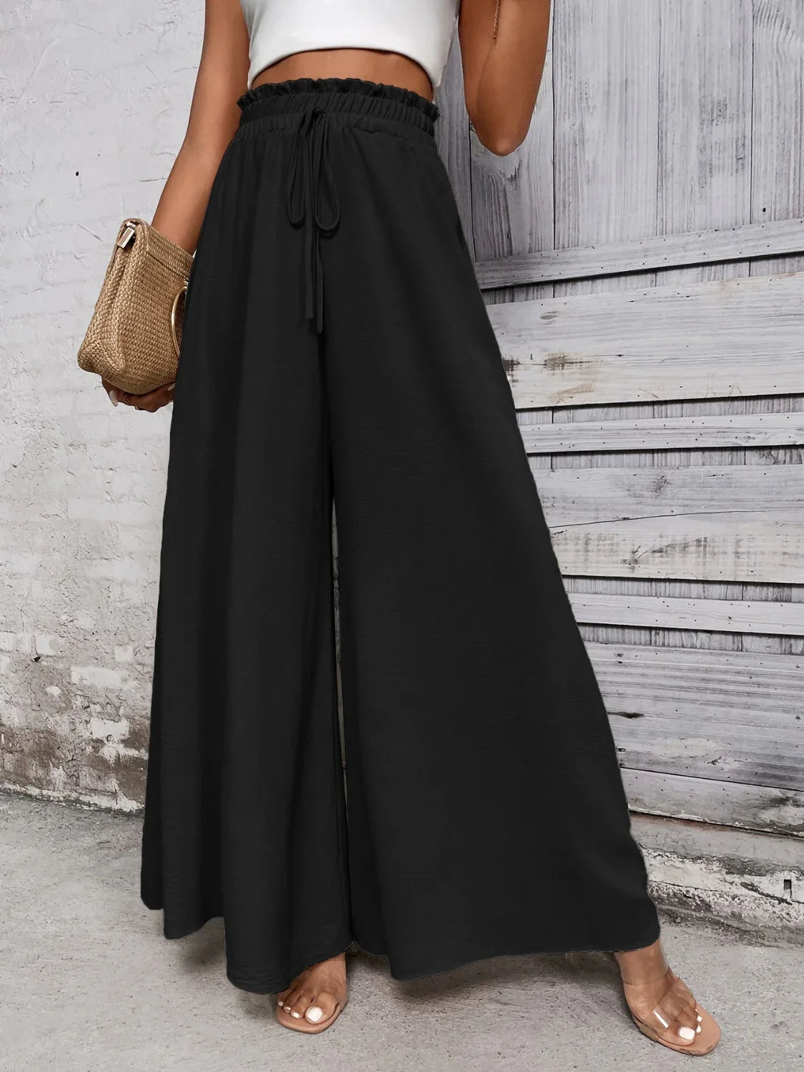 Tied High Waist Wide Leg Pants Bazaare Mart Extra Wide Leg Pants