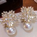 High-End Zircon Pearl Snowflake Earrings 2pcs Bazaare Mart Zircon Pearl Earrings