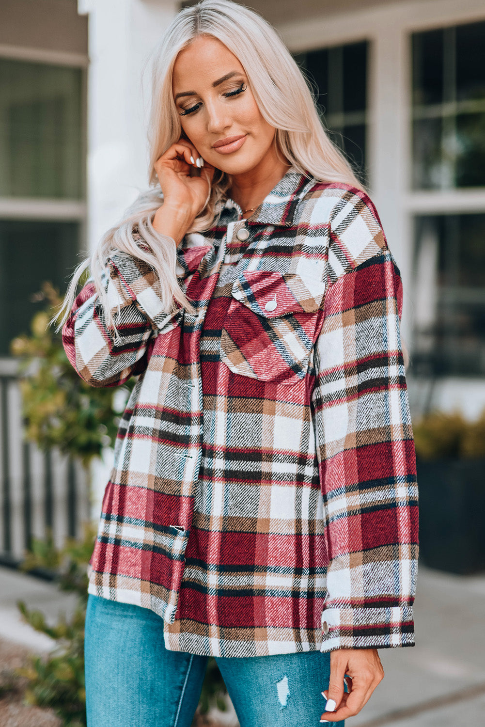 Red Plaid Pocketed Shacket