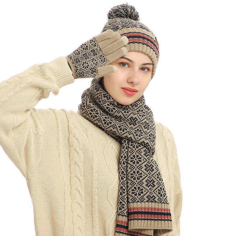 Three-piece Acrylic Knitted Wool Hat Scarf Gloves Set