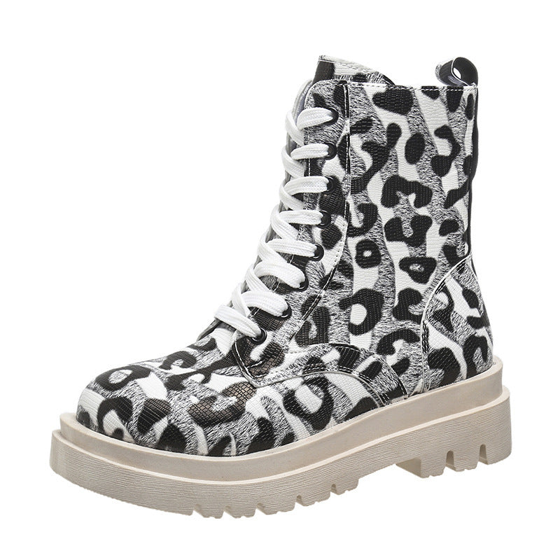 Black & White Leopard Print Platform Boots