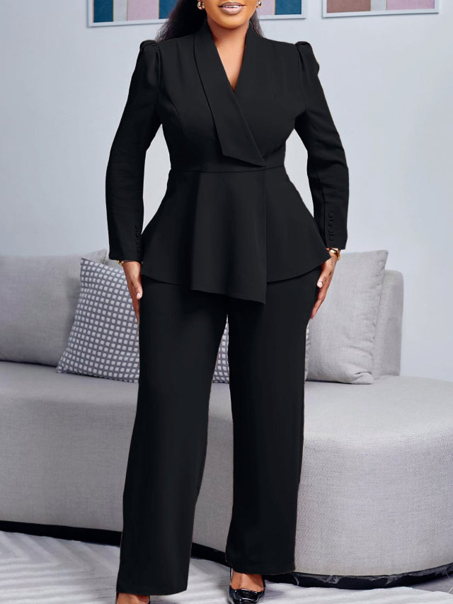 Solid Color Wide-leg Pants Suit