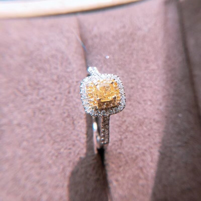 Square Zircon-Framed Faux Citrine Fashion Ring