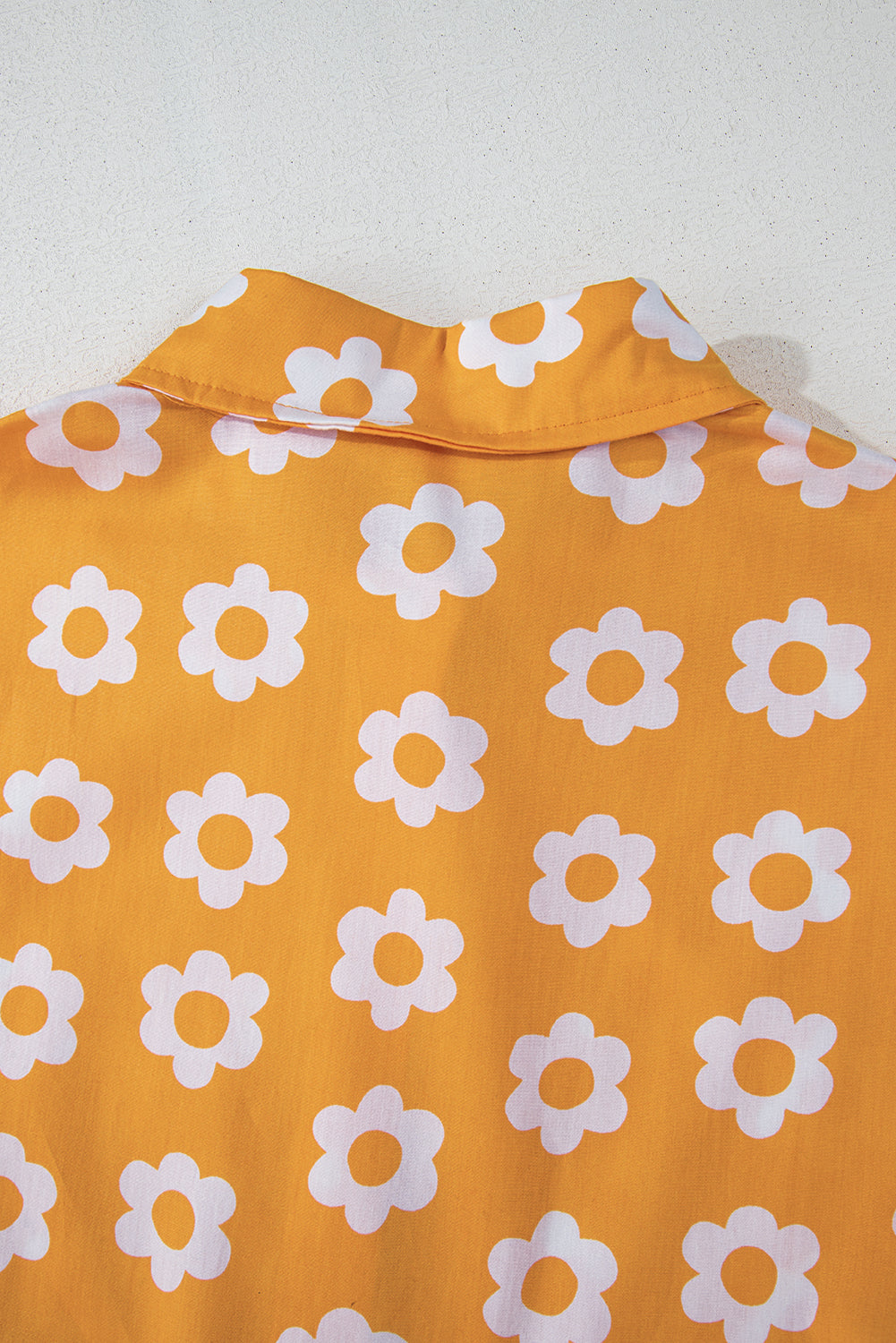 Yellow Flower 3/4 Sleeve Buttons Collared Maxi Dress