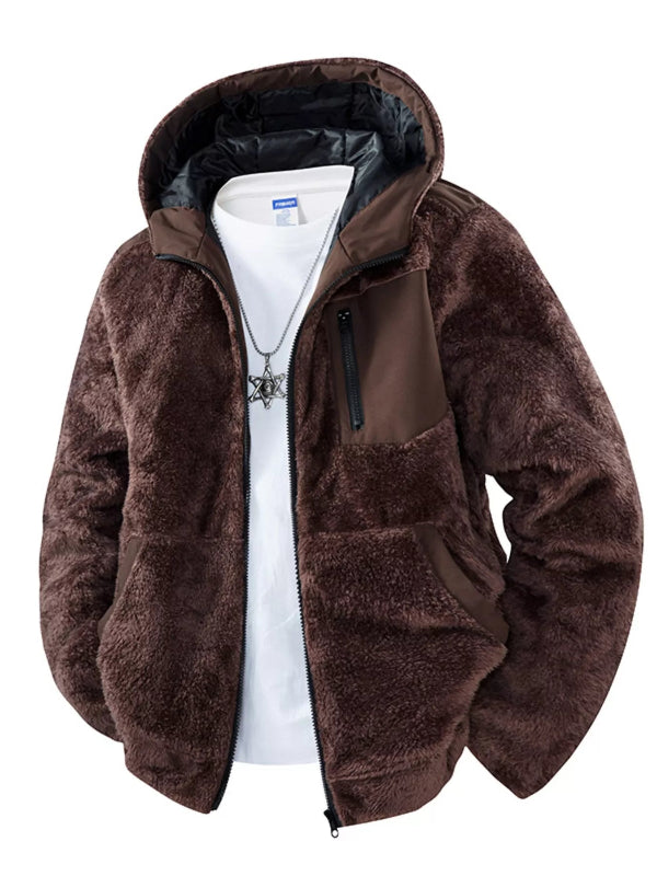 Men's Furry Zip Up Hoodie Brown Bazaare Mart Fleece Hoodie