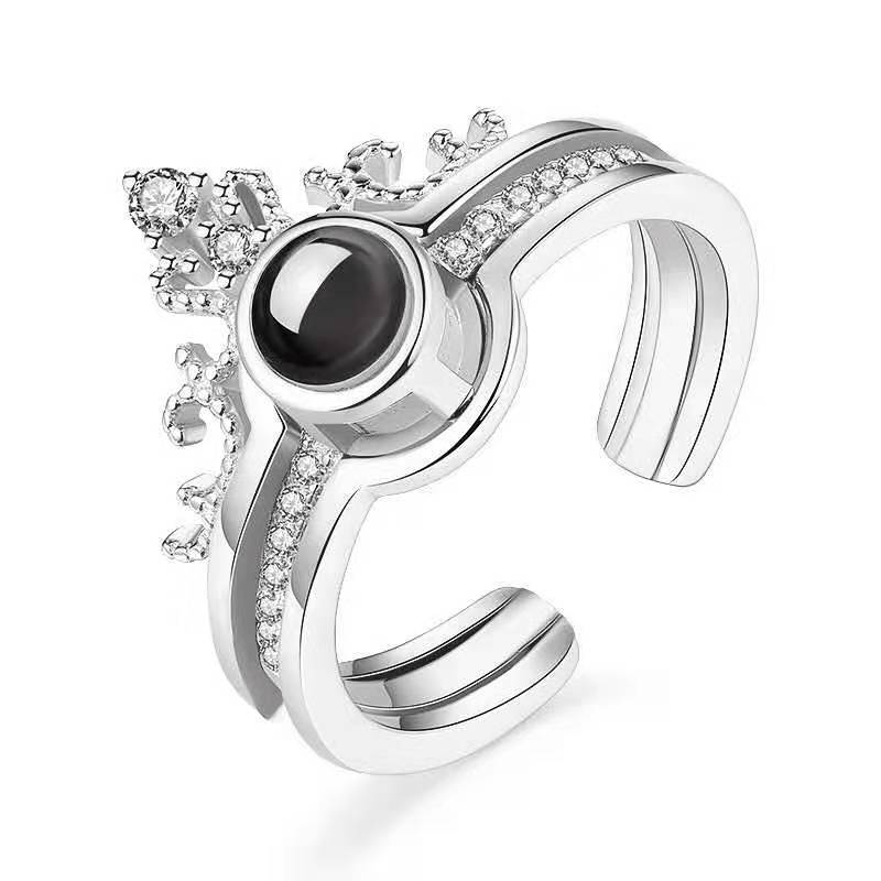 Double Layer Diamond Inlaid Adjustable Crown Ring