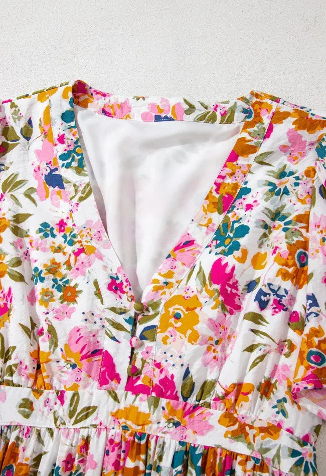 Floral Puff Sleeve Midi Dress with Pockets Bazaare Mart Floral Midi Dress