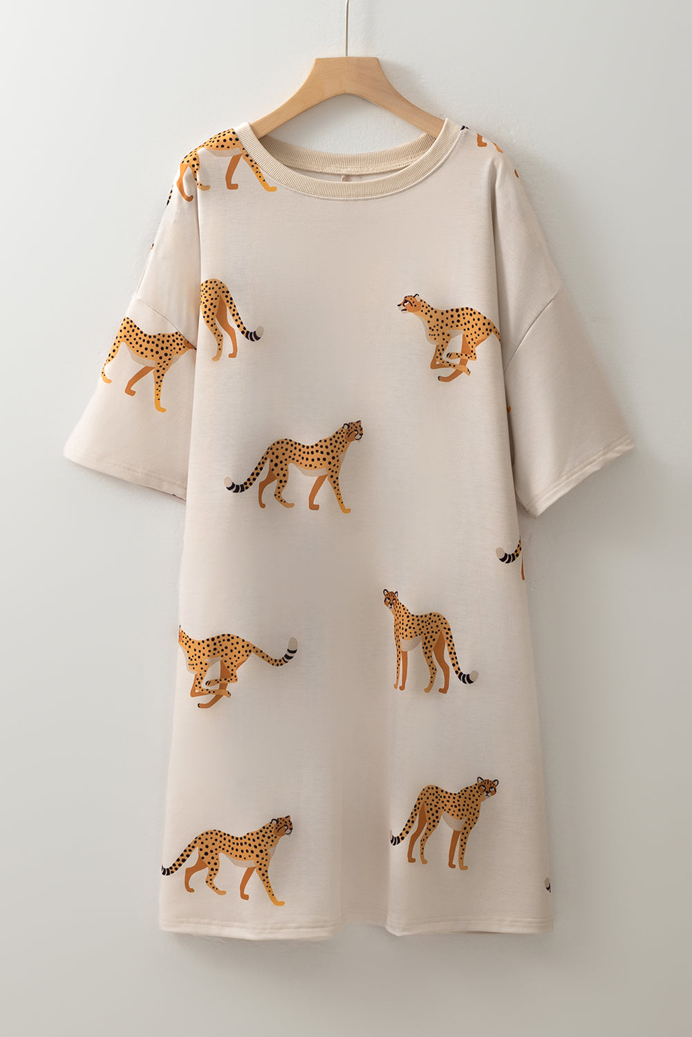 Plus Size Cheetah Print Sleep Tee – Pocketed Drop Shoulder Lounge Nightshirt Dear-Lover Dropshipping Plus Size/Plus Size Dresses/Plus Size Mini Dresses