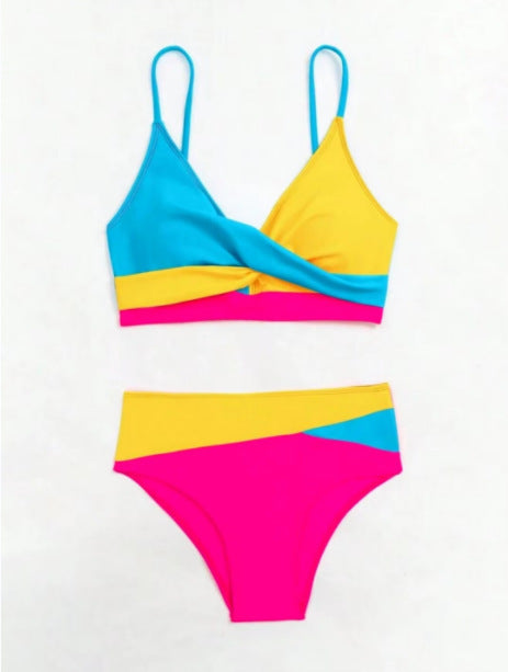 Two Piece Color Contrast Swimsuit