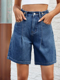 High Waist Denim Shorts with Pockets Medium Bazarre Mart Denim Bermuda Shorts