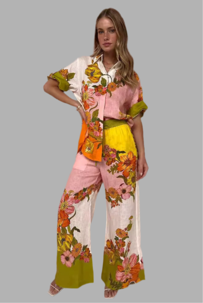 Floral Linen Two-piece Suit