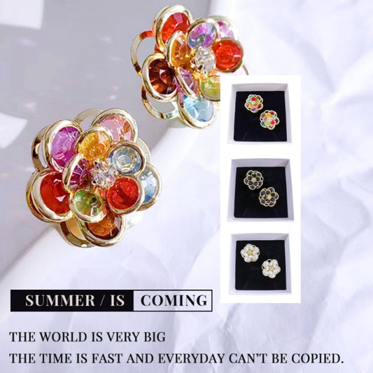 3D Multi Glass Stone Stud Earrings
