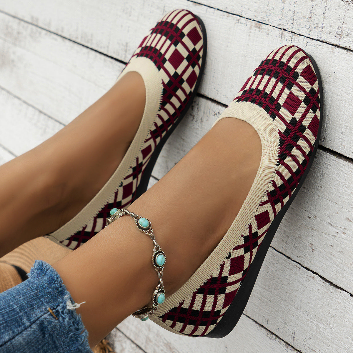 Red Plaid Sock Flats