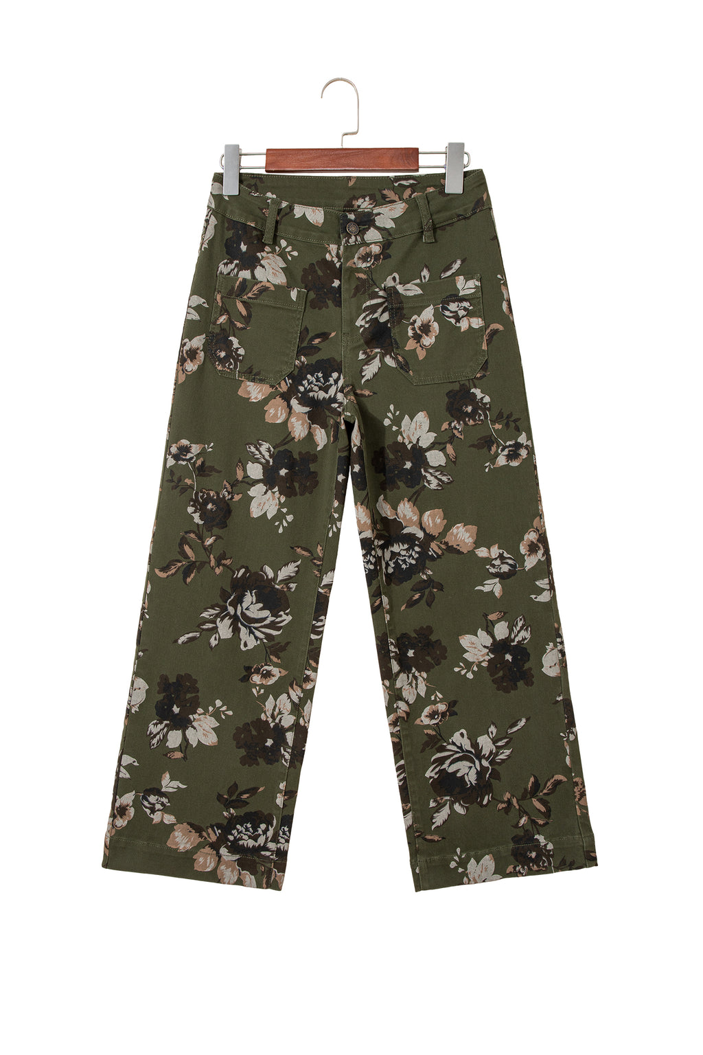 Green Vintage Floral Print Square Patch Pocket Raw Hem Shift Jeans Dear-Lover Dropshipping Bottoms/Jeans
